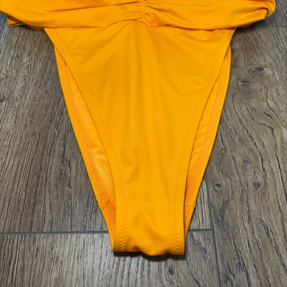 Aerie Shine Plunge Ruched One Piece Cheekiest Womens Large Orange Swimsuit beach